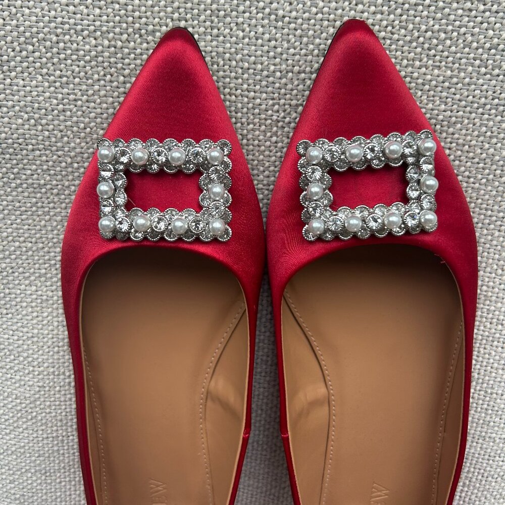 J.Crew Red Pointy Crystal flats US9